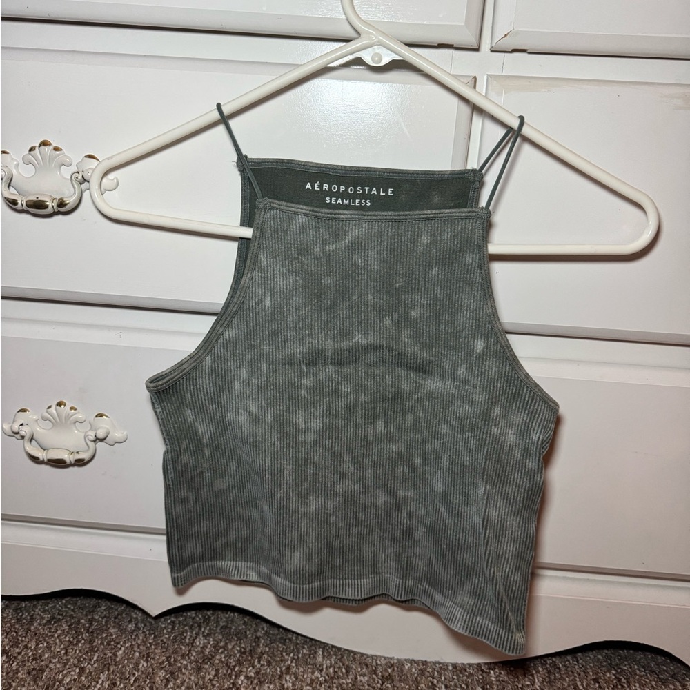 Aeropostale Gray Fitted Crop Tank Top